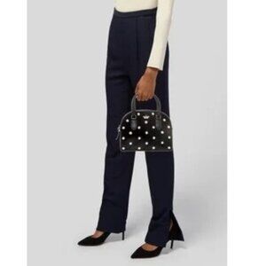 Kate Spade New York Small Women's Black Velvet Pearl-Embellished Top Handle Bag